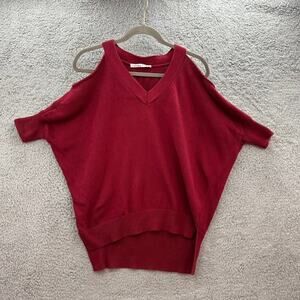 Trina‎ Turk Women's Burgundy Cold Shoulder V-Neck Sweater Short Sleeves ? Size